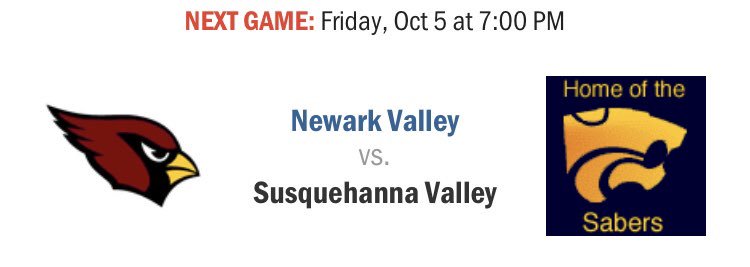 CoachFreije's tweet photo. Game of the Week?!! @NV_football v. @football_sabers in #Saberland.  Battle of the C’s! @JacobSeusWBNG @LarryBurneal @trishkilgannon @KileyFarrellTV @crlavallee8 @Section4Scores @Sect4Football #FirstFridayNightLights #CCC🥇 https://t.co/nztJwcGtna