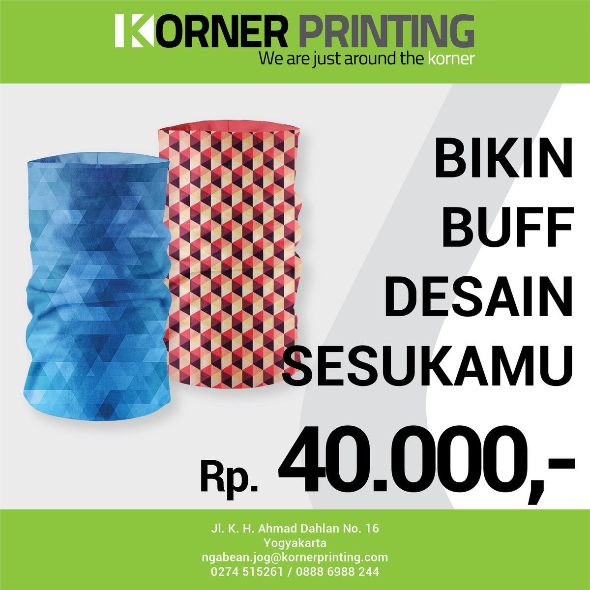 KornerPrinting's tweet image. Bikin Buff dengan desain sesukamu. 😊
Cocok untuk pribadi, komunitas, atau hadiah.
Hubungi kami segera. Bisa bikin satuan. 
#buff #bisnisbuff #custombuff #buffindonesia #buffjogja #jualbuff #bikinbuff #bandana #headwear