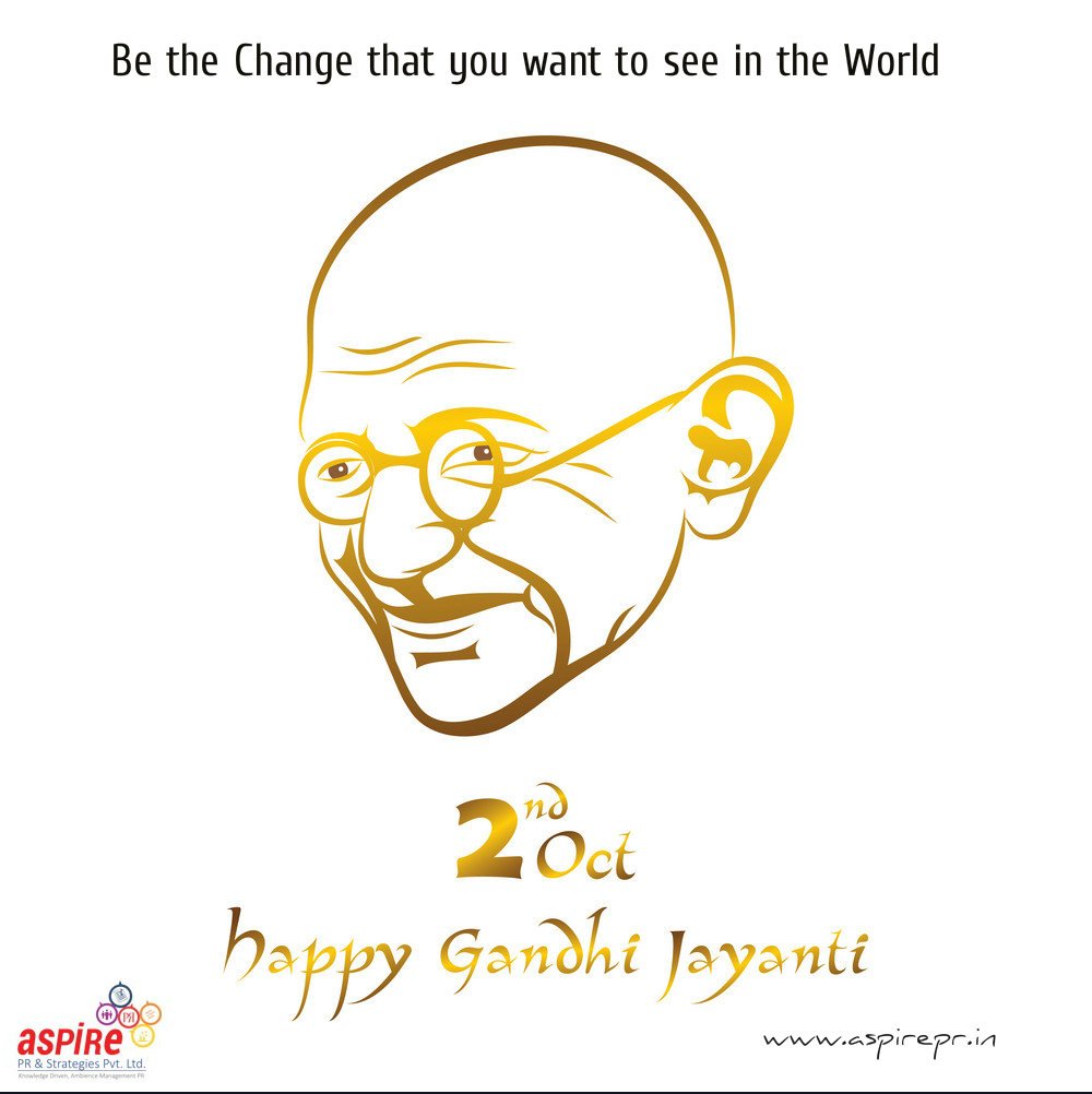 PrAgencyPune's tweet photo. ASPIRE PR &amp; Strategies Pvt. Ltd. wishes everyone #HappyGandhiJayanti.

Be the #Change that you want to see in the #World.
#GandhiJayanti
#AspirePR #DigitalPR #DigitalSocialMedia #BestPrAgency #PublicRelations https://t.co/q6c0nk9CNB