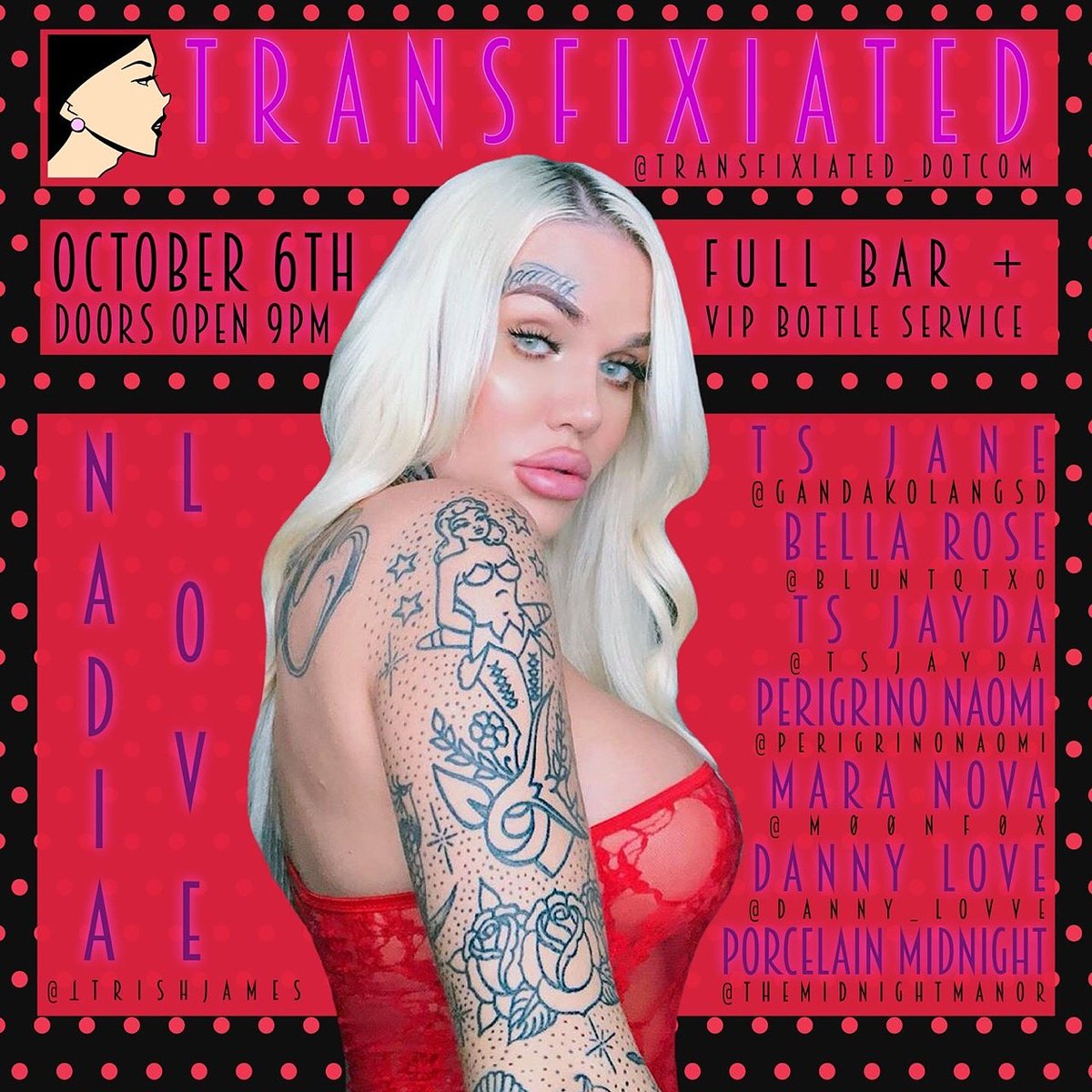 Transfixiated1's tweet photo. This Saturday Oct 6th @Transfixiated1 strip night hosted by @clubheathen Come show these girls some love. @gandakolangsd @tsNadialove @tsjayda @dannylovehoney Perigrino Naomi @sailorFOX Bella Rose w/ special guest @DommePorcelain https://t.co/64sL4w4l2e