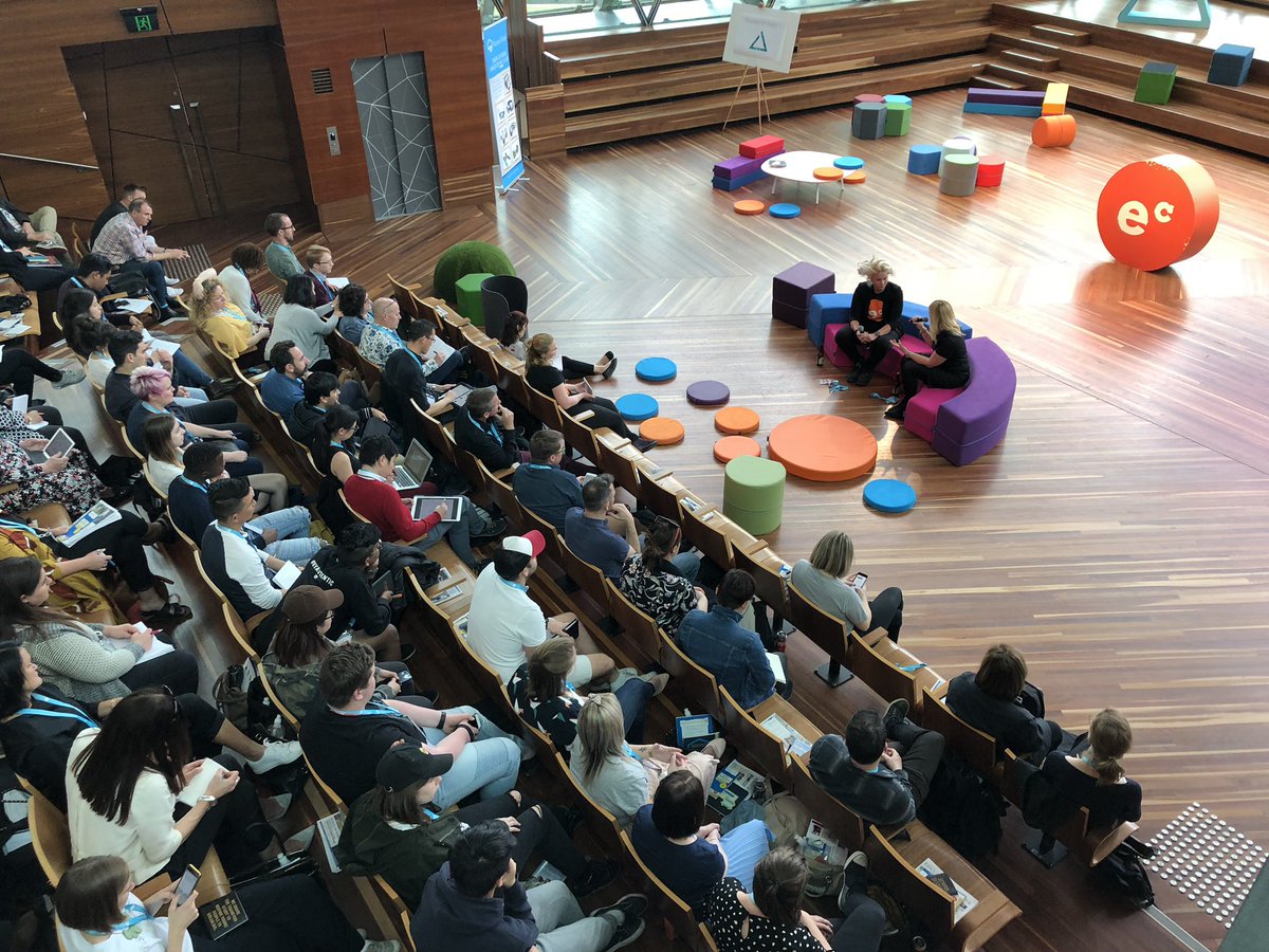 loukaparry's tweet photo. How are we creating spaces for students that are not just safe, but also brave? A wonderful question from the always brilliant @laura_mcbain chatting with @NicoleDyson. #educhange https://t.co/ThxEXyNYin