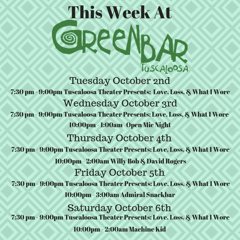 Check out what's happening this week at Green Bar! #WhatsHappening #LiveMusic #DowntownTtown