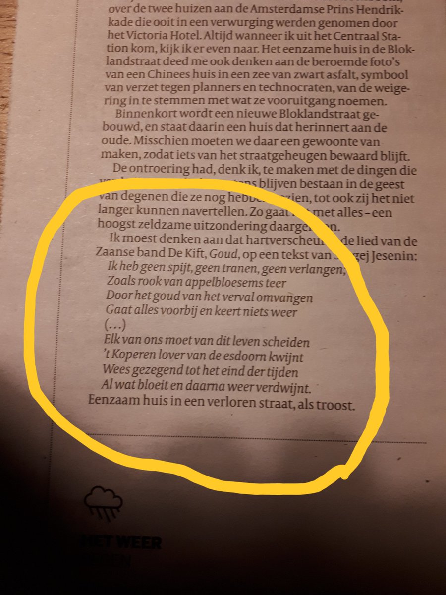 Mooie column van Bert Wagendorp eindigt met een citaat van de altijd hartverscheurende <a href="/DeKift/">De Kift</a> .. Ik heb geen spijt, geen tranen, geen verlangen.....