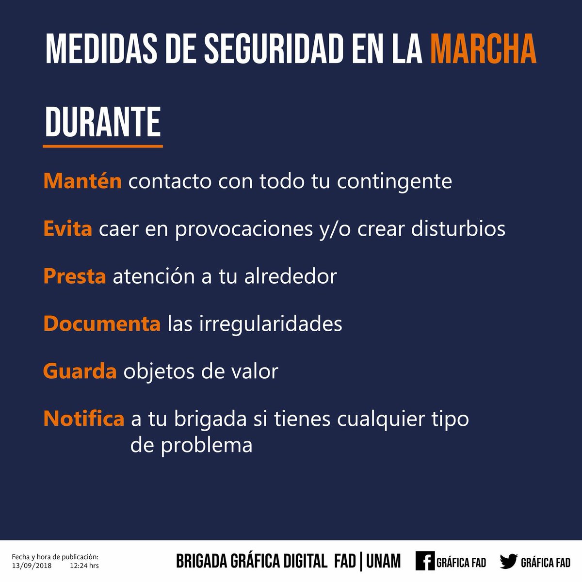 BrigadaFad's tweet photo. Las recomendaciones y medidas a tomar para la marcha del día de hoy. 
#2DeOctubre #UNAMSinViolencia #UNAMenPaz #UnamGlobal #NiPerdonNiOlvido https://t.co/L3akwunZeb