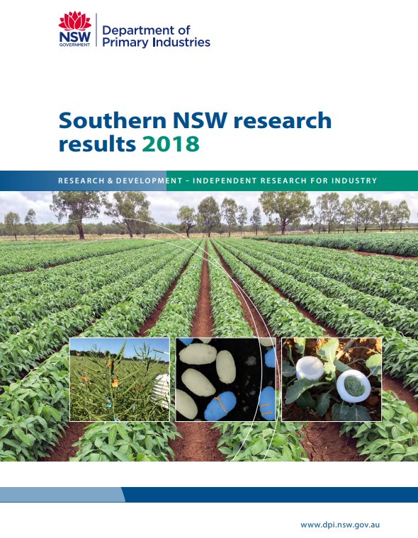 NSW_AGRONOMY's tweet photo. Our Southern NSW Research Results book for 2018 has just been released! Check out our R&amp;D activities covering soils, climate, weeds, farming systems, extensive livestock, pastures, water and irrigation https://t.co/fA9fR5kVCs https://t.co/VLVTtOB6JH