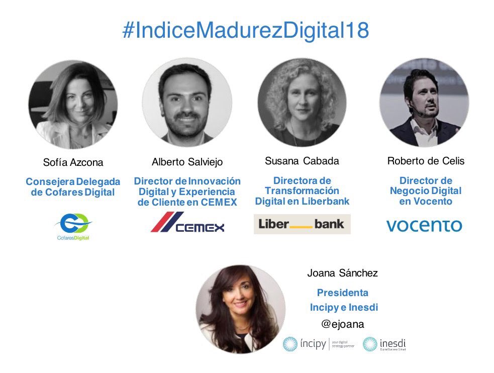 ejoana's tweet image. Enhorabuena y Gracias!!!! a nuestros líderes digitales de lujo... unos cracks @SofiaAzcona, @asalviejod,@susanacabada,  @robertodecelis Y gracias equipo @incipy e @InstitutoIniced por el estudio #IndiceMadurezDigital18