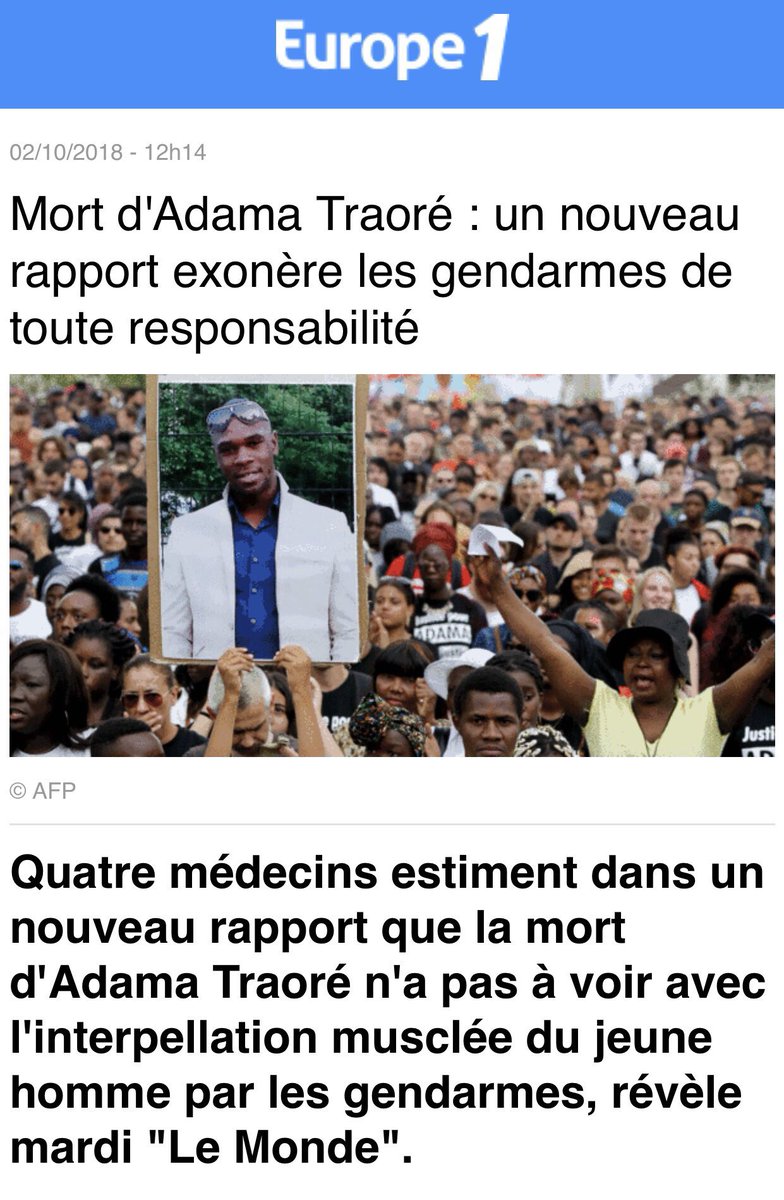 GilbertCollard's tweet photo. Une certaine gauche en avait fait un symbole des « violences policières racistes ». Comme dans l'affaire #Théo, l'enquête sur #Adama démontre pourtant l'innocence des forces de l'ordre. Les médias feront-ils leur mea culpa ? https://t.co/xNn7MmSPrA
