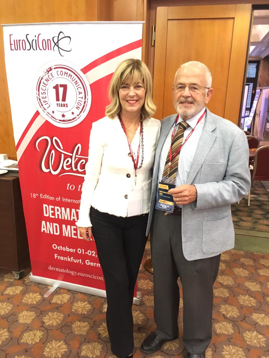 Pharmamel_ES's tweet photo. La Dra. Germaine Escames acompañada del Dr. Darío Acuña en la 18º edición de la Conferencia Internacional de Dermatología y Melanoma en Frankfurt. En esta jornada, Germaine Escames presentó las investigaciones en el ámbito de la melatonina que han dado lugar a #Pharmamel https://t.co/2aRxkNsepH