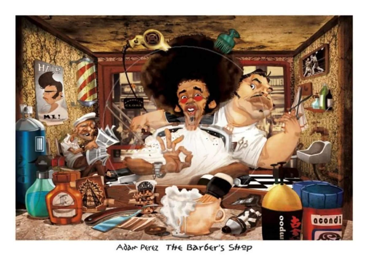 CutNice1's tweet photo. Art by Adam Perez: The Barber's Shop

#CutNice #BarberLife #BarberShop #Haircuts #BeardTrims #StraightShaves #CustomCuts #MustacheTrim #SkilledBarbers #RadfordVA #NewRiverValley #VirginiasFinest #Appointments #WalkIns https://t.co/CqeWmm7HXr
