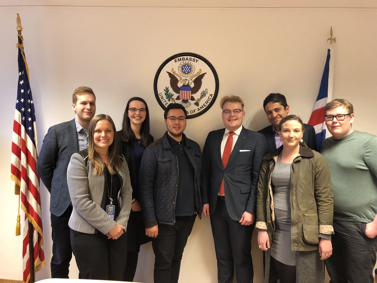 We hosted @ungirframsokn, the youth wing of <a href="/framsokn/">Framsókn</a> (Progressive Party), for an interesting chat on education, cybersecurity, U.S. politics and more. Great to hear their thoughts on common interests between USA and #Iceland!