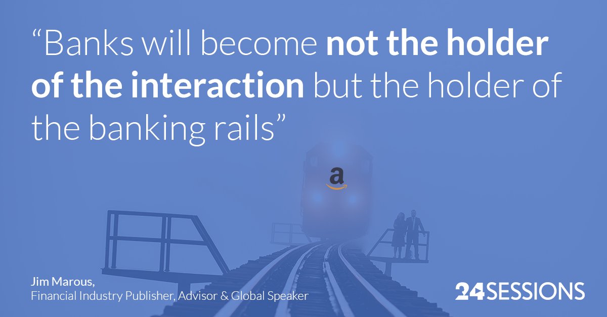 "While <a href="/amazon/">Amazon</a> may not become a bank, who's to say they won't own the interaction through Alexa? So banks become not the holder of the interaction but the holder of the banking rails." - <a href="/JimMarous/">Jim Marous 💯</a> <a href="/FinancialBrand/">The Financial Brand</a> #innovation #fintech