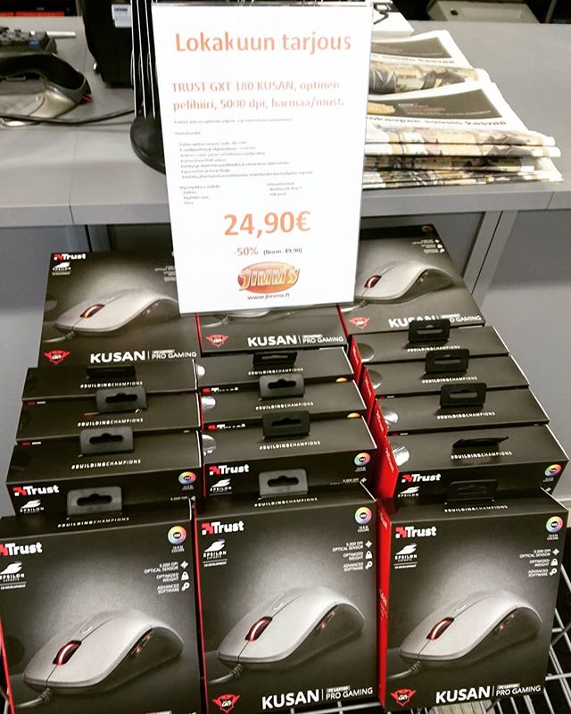 Jimms_fi's tweet image. Tuossssta! Turun myymälässämme lokakuun kk-tarjouksessa #TrustGaming #KUSAN -pelihiiri puoleen hintaan! Rajattu erä, vain myymälästä!