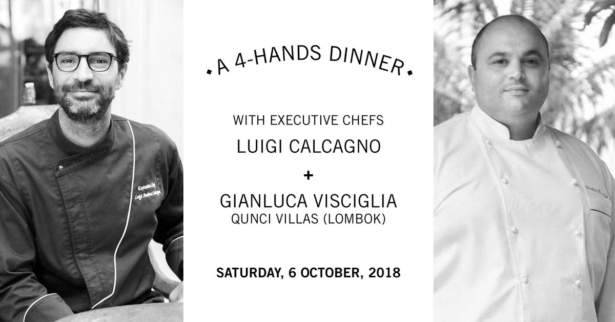 zibiru's tweet photo. Join us this Saturday, 6 October for a 4-hands dinner with Executive Chefs Gianluca Visciglia &amp; Luigi Calcagno. They'll create a special menu for 1-night only. Don't miss this opportunity to taste a unique experience in Bali! Reservations recommended. https://t.co/qVuJJelZTX https://t.co/34Yozkp3bN