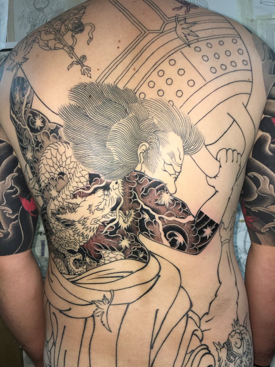 書アート   刺青 刺青師 建尚｜Kenshō | 腕延長完成 宝尽くしと四字熟語 Completed