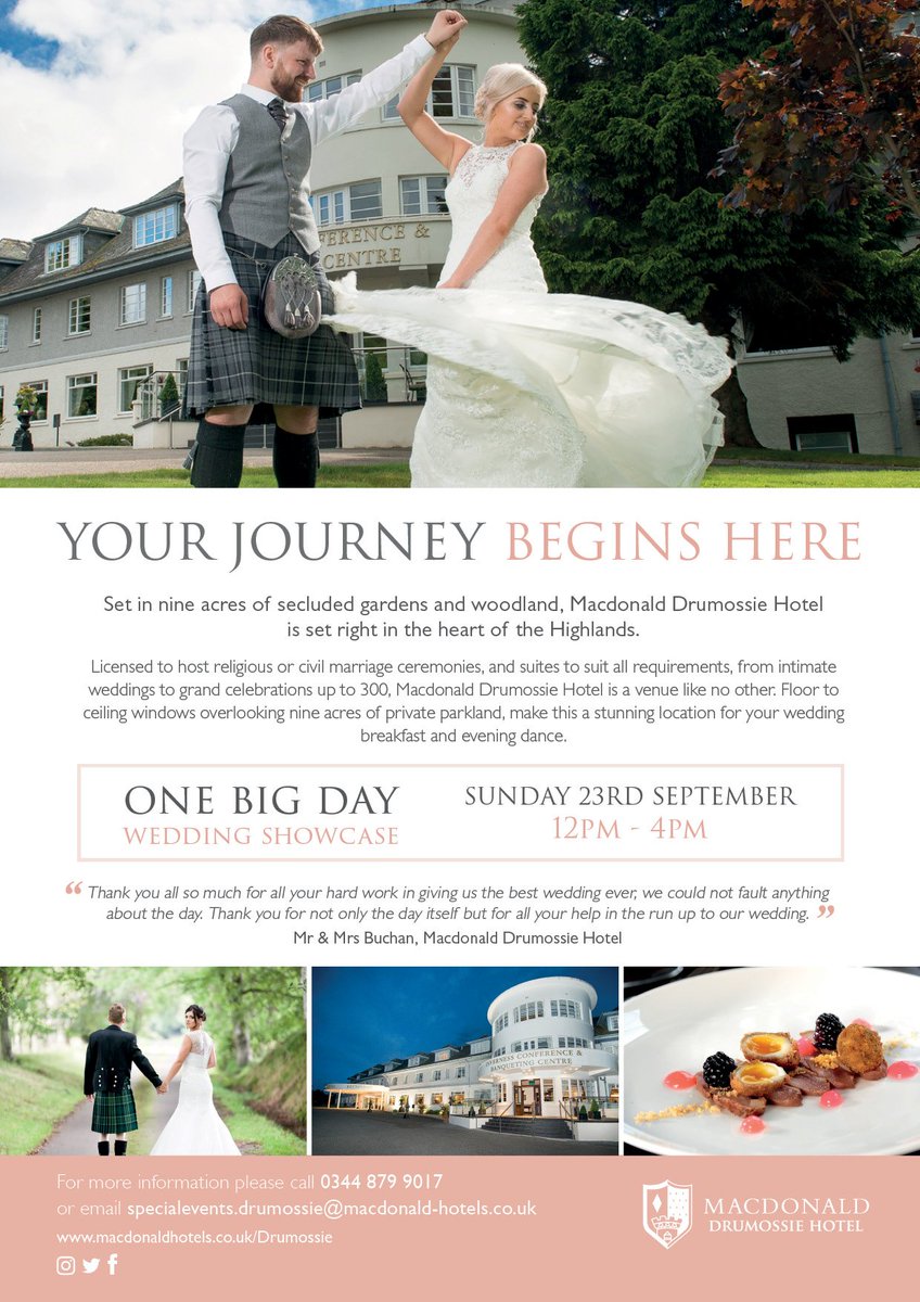 ToHaveToHolds's tweet image. With its stylish art deco elegance, Macdonald Drumossie Hotel is a wedding venue like no other, situated in peaceful countryside outside Inverness.
 Macdonald Drumossie Hotel is unique and perfect for your special day.
Call 0344 8799017 or visit macdonaldhotels.co.uk/Drumossie
