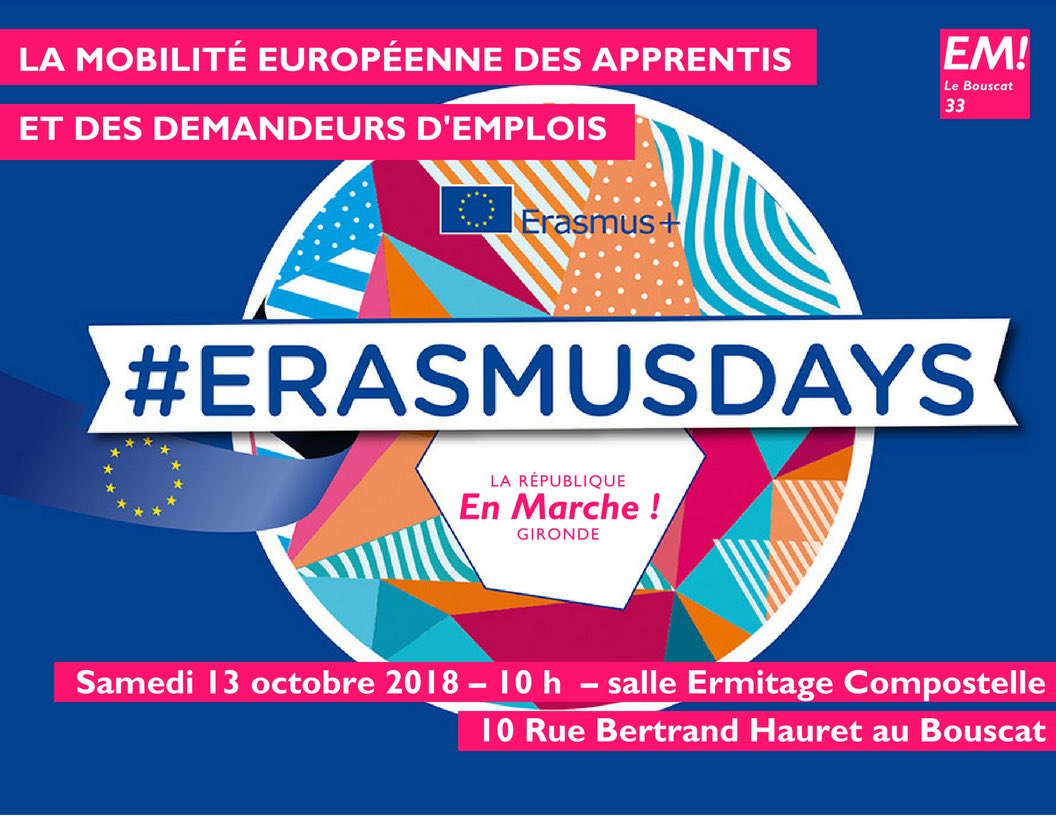 AzizSkalli's tweet photo. #rentreelaREM33 un collectif en action! #mobilité #apprentissage #erasmusday #reformeconstitution participez à nos évènements du mois d’octobre! https://t.co/lcBcQhOCCL