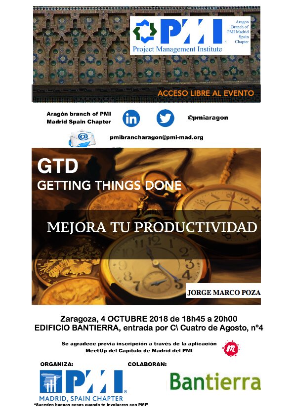 El tiempo es lo único que no se puede comprar, lo que hacemos con el, nuestra mejor inversión. Zaragoza, jueves 4.   meetup.com/es-ES/Meetup-d…  <a href="/PMIAragon/">PMIAragon</a>  <a href="/PMIMadridSpain/">PMI Madrid Spain</a>