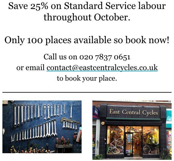 E_C_Cycles's tweet photo. Only 100 places in our sale and a good chunk of them have been taken already. Get in touch if you want to get yer bike fettled! https://t.co/AjS1GSK24c