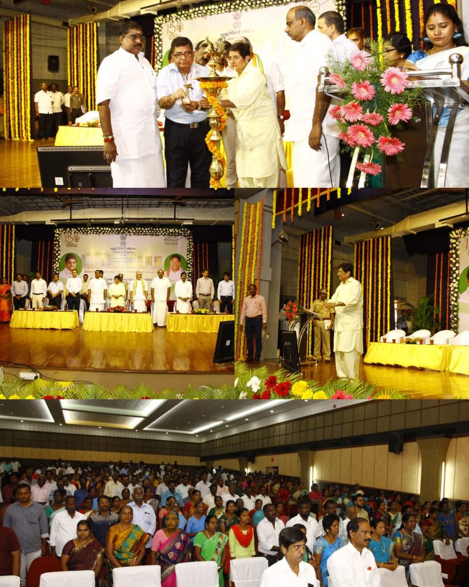 thekiranbedi's tweet photo. Historical day for Puducherry. 
Thks to relentless inspiration &amp; support extended to UT by GOI that GOP cud achieve this status of Open Defecation free. 
We assembled today to recognise the hard work done by public officials &amp; members of the community in achieving it. @PMOIndia https://t.co/uh0TQvO0br