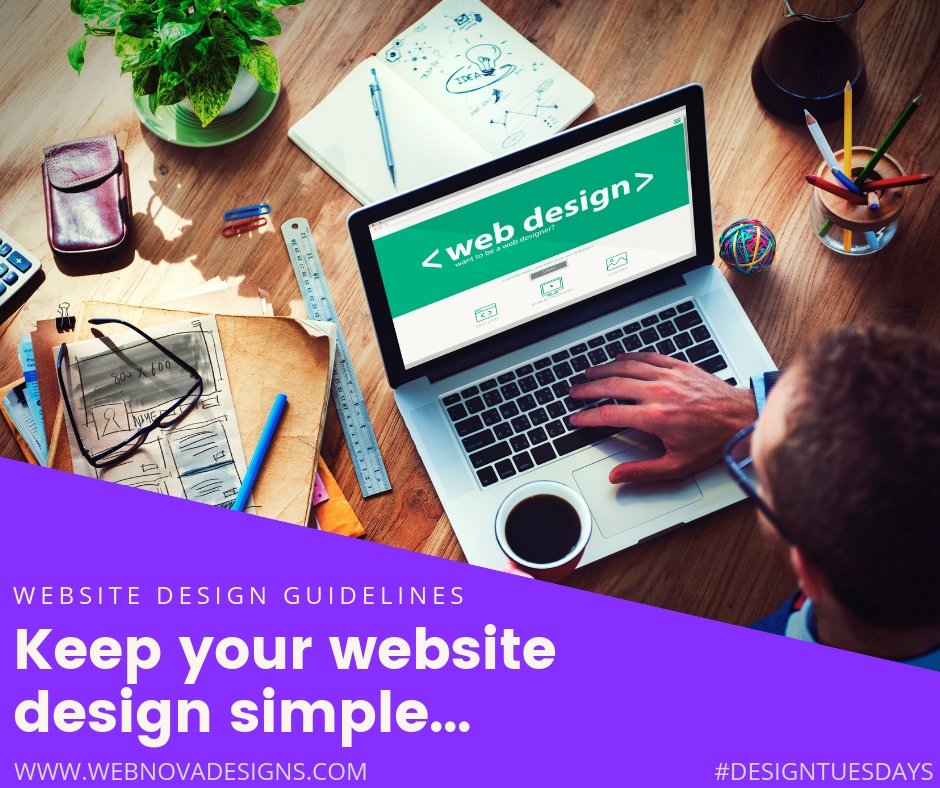 WebNovaSA's tweet photo. Website Design Guidelines: Keep your website design simple. Don't use too many colors and typefaces you choose should be legible at the very least. #webnovadesigns #designtuesdays #webdesignnewyork #webdesignernewyork #webguidelines #Webdesign @WebNovaSA https://t.co/GoRkNj1EOH