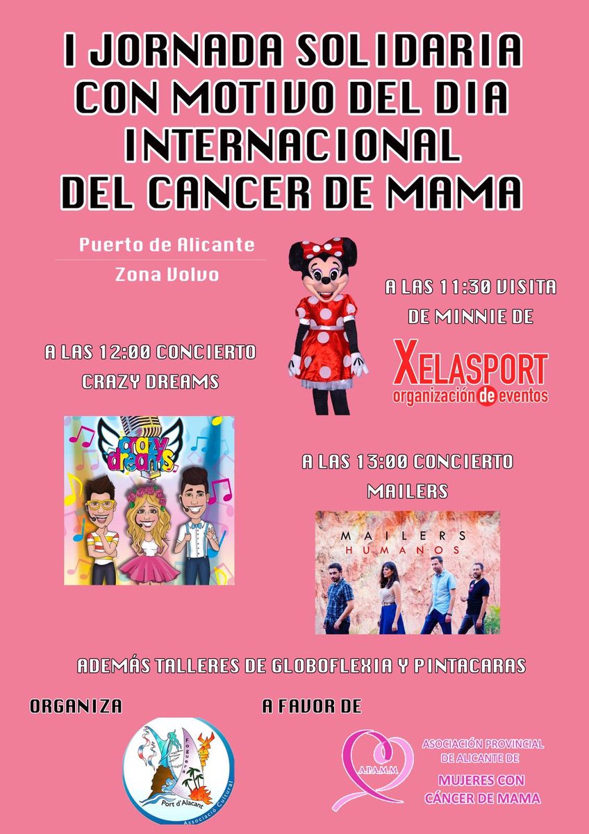 OS RECORDAMOS QUE EL PRÓXIMO DOMINGO DÍA 7 DE OCTUBRE SE HARÁ LA I JORNADA SOLIDARIA CON MOTIVO DEL DÍA INTERNACIONAL CONTRA EL CANCER DE MAMA💓🚺