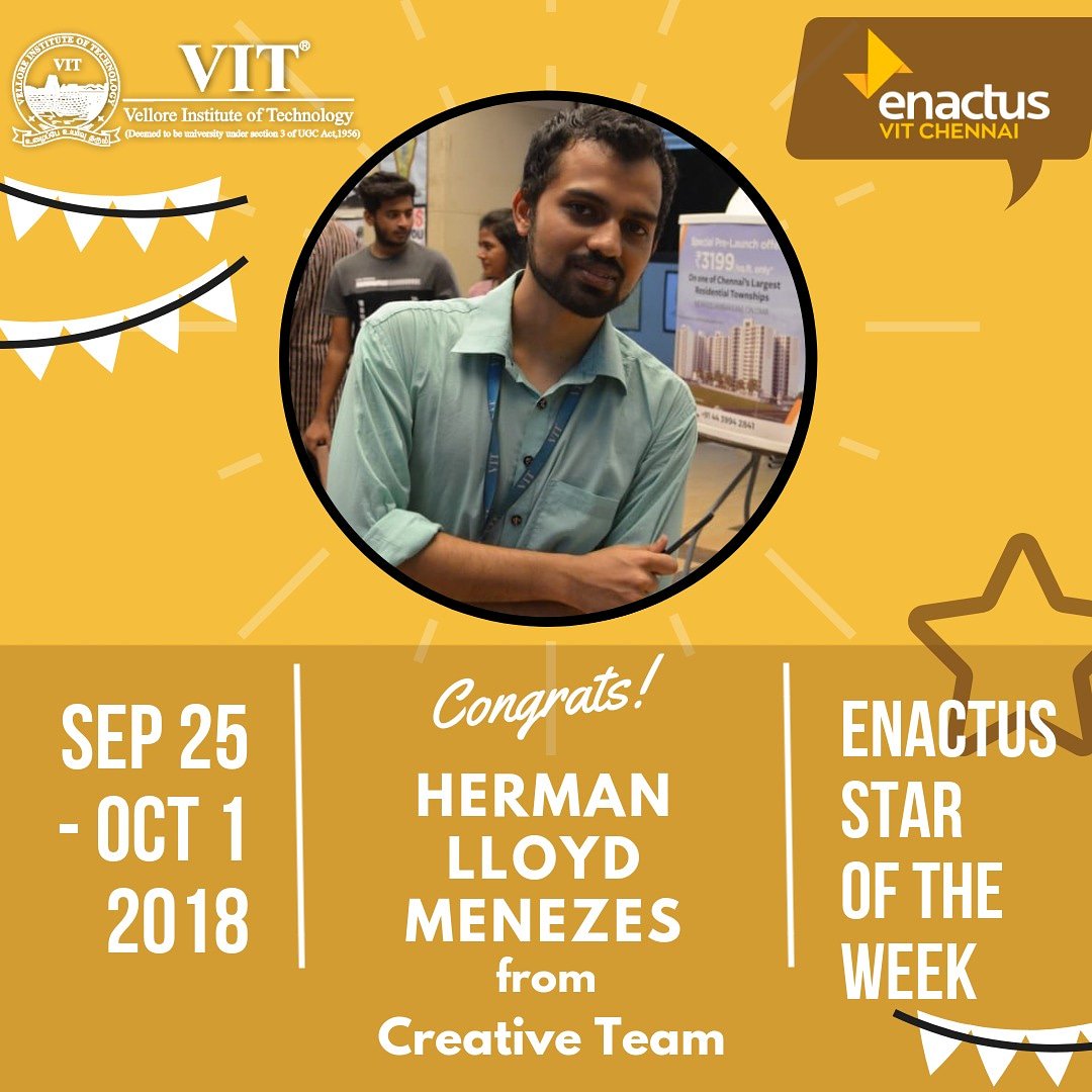 enactusvitc's tweet photo. Sarcastic, witty and hard working, this man never ceases to amaze us with his practical pursuit. A quintessential quizzer, with an unquantifiable quench for knowledge, and quirk which takes him a long way in performing the most quotidian tasks with the utmost zeal, here's Herman https://t.co/lVrkHoORma