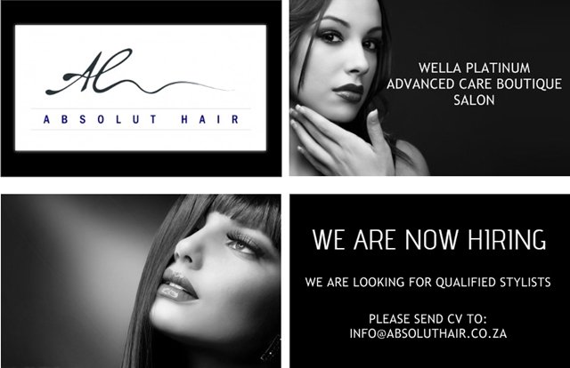 WE ARE HIRING
Career with a Wella Platinum Advanced Care Boutique salon
Email CV to: info@absoluthair.co.za
#Hiring #hairsalon #hairstylist