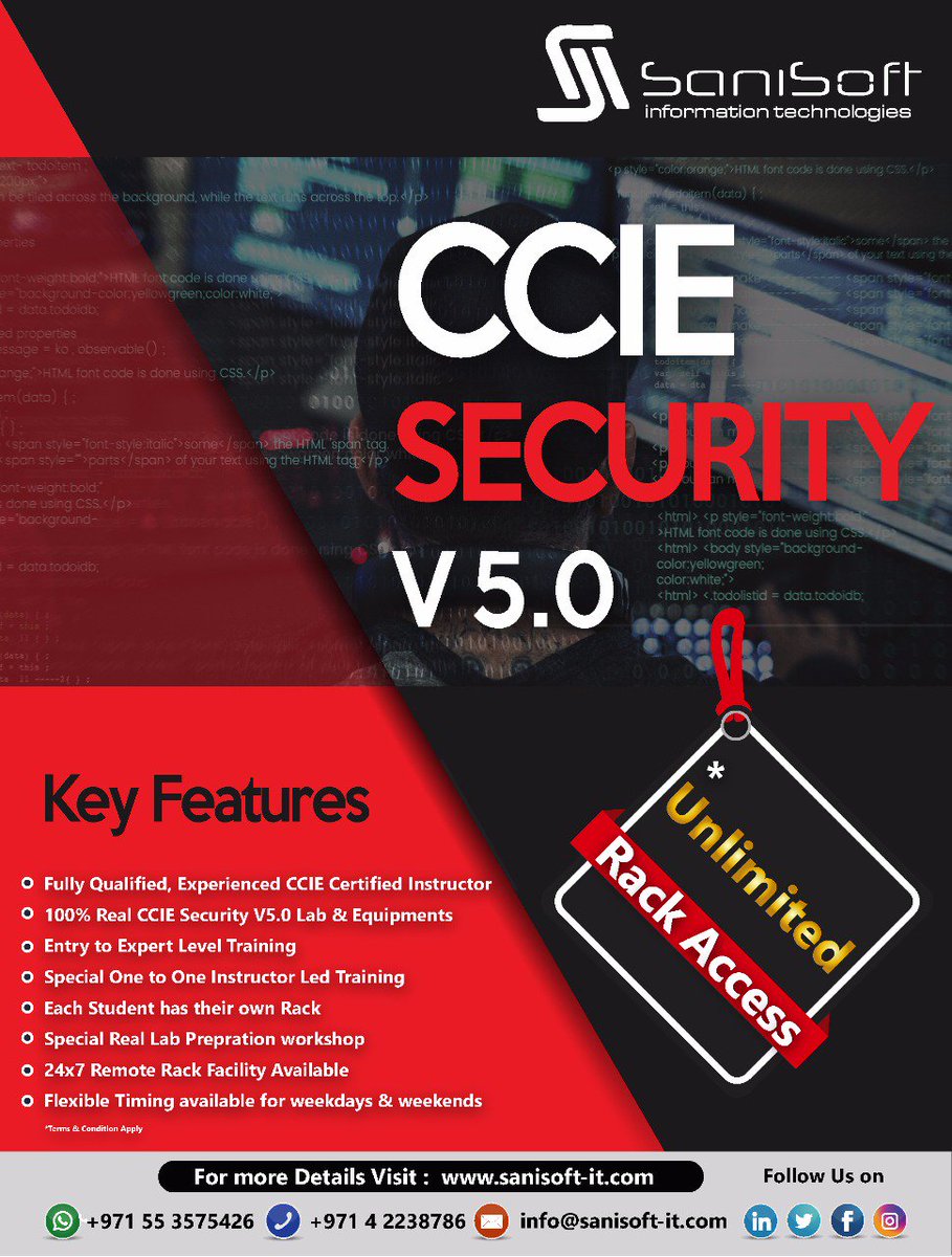 SanisoftIT's tweet photo. #CCIE #SECURITY #CCIESECURITY #CCNA #CCNARS #CCNADC #CCNP #CCIE #CCIEDC #CCNARoutingandswitching #CCNADatacenter #CCNPDC #CCNPRS #CCIERS #CCNANewbatch #Ciscocertification #CCNACertified #CCIERESULTS #Sanisoftinformationtechnologies
Details Visit: https://t.co/tXXCt7iHpR https://t.co/caelm185Tg
