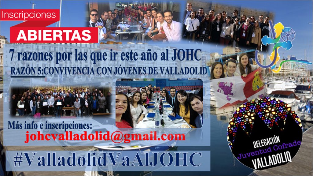 Aún estás a tiempo de inscribirte al JOHC ¡ÚLTIMO DÍA DE INSCRIPCIONES! Hoy te damos las últimas 3 razones por las que venir. ¡En el johc vas a hacer amigos cofrades de valladolid, unas relaciones de amistad que cruzan las diferencias de nuestros hábitos y cofradías!
