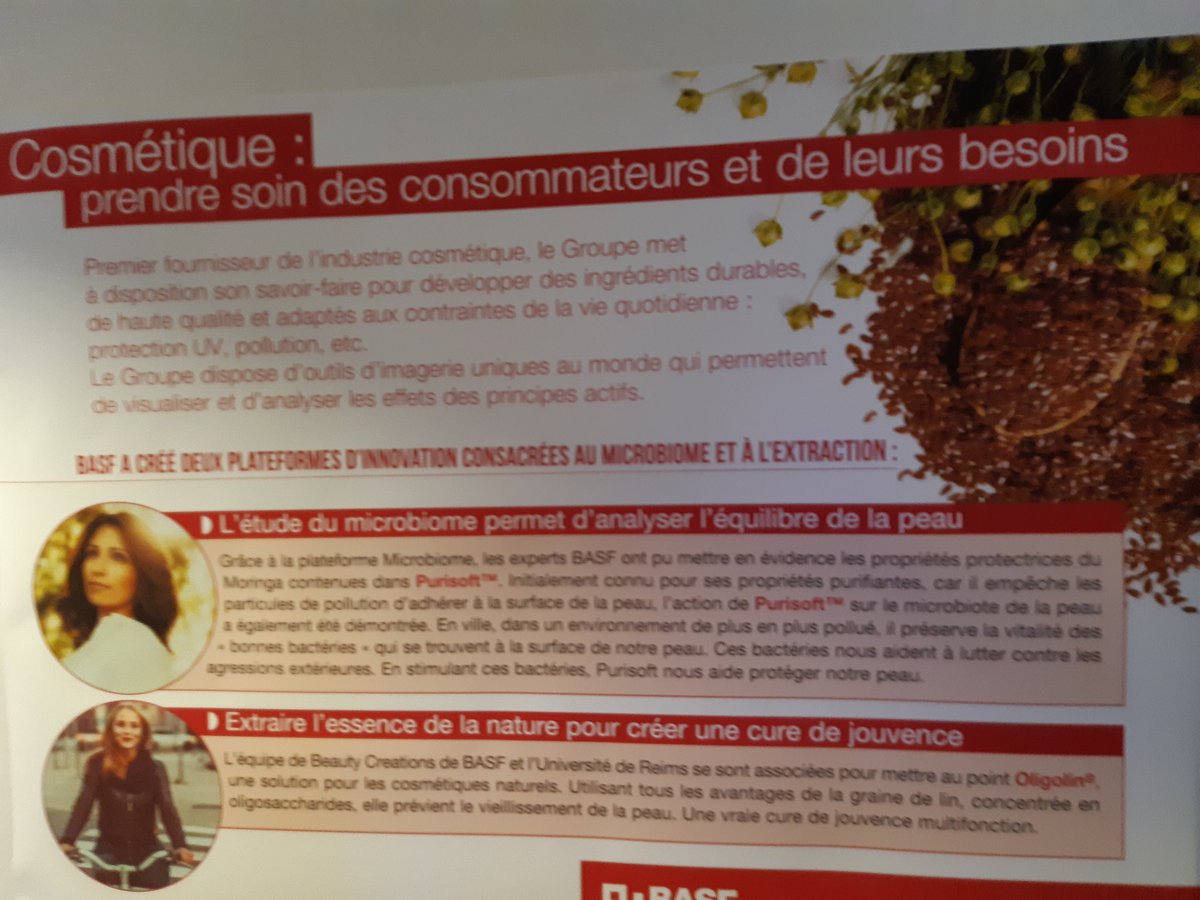 MarieDanielleVD's tweet photo. La troisième #innovation mise en avant par @thierry_herning @BASF_FR est #oligolin qui est un extrait de lin riche en oligosaccharides 100% biosource et issu de l agriculture locale. https://t.co/KL52WnJxhU