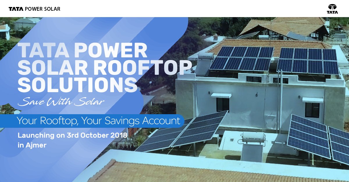 _TPREL_'s tweet photo. Presenting smart #Solar #RooftopSolutions that help you save money, launching in #Ajmer on 3rd October. With Tata Power Solar, saving starts at home, terraces to be precise. To know more, message "Solar <City Name>" to 56677.
Click to go solar: https://t.co/Vnj3HJf0Ho https://t.co/IaOEbLnHij