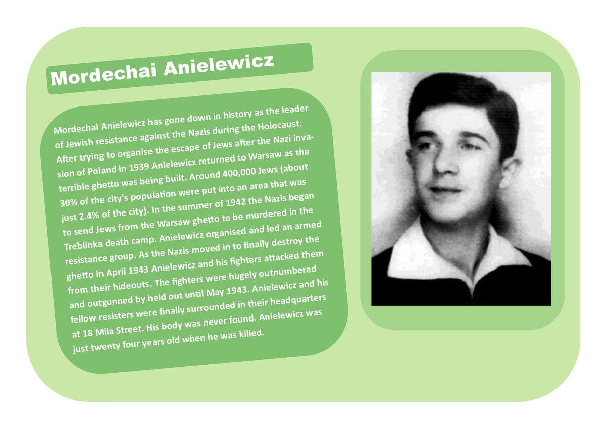 genocide8020's tweet photo. As part of our campaign we'll be researching and trying to raise awareness about individuals in the Holocaust and subsequent genocides who we should remember. We're starting with a remarkable person Mordechai Anielewicz https://t.co/754SW9l7JC