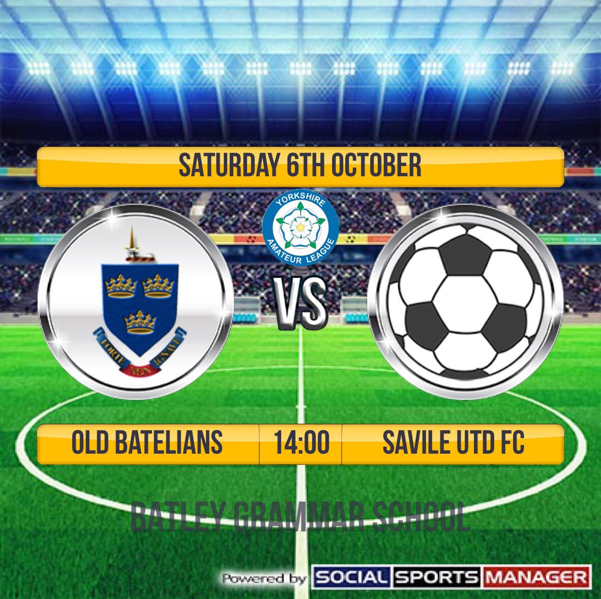 batelians's tweet photo. Biggest game of our season so far against a unbeaten Saville United. Who can maintain their 100% start. Come down and support the lads. Then join us for a beer in the pheasant pub, Birstall. https://t.co/PXG469hxK9