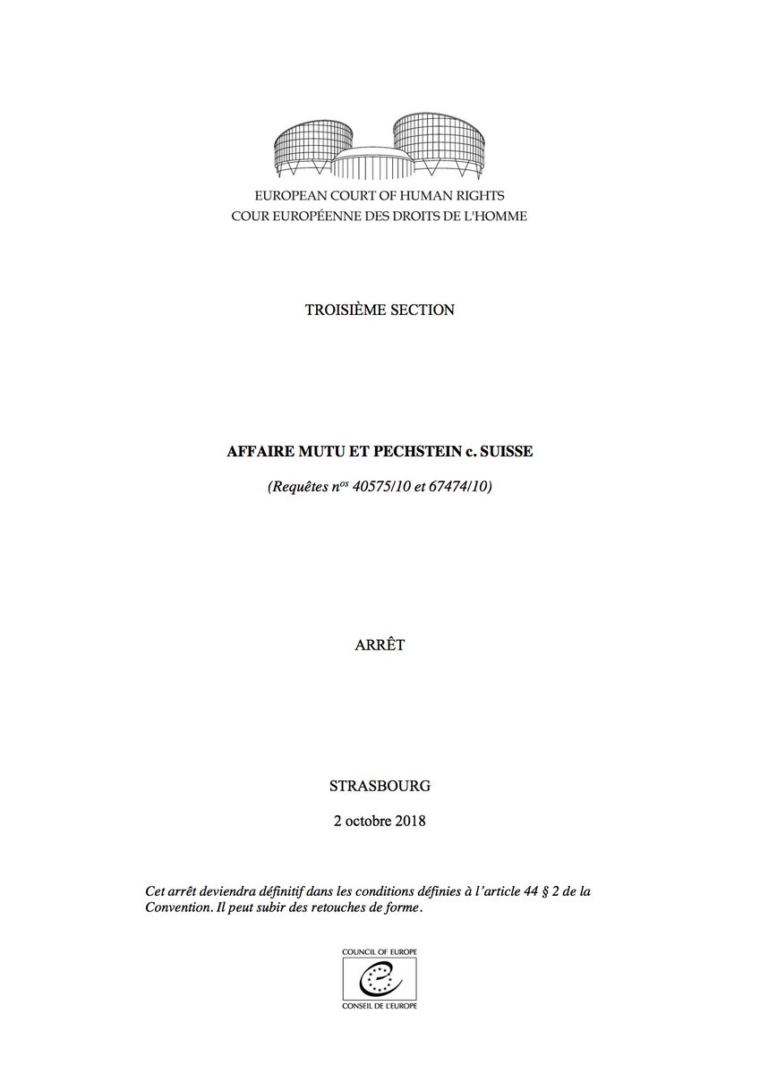 Sportslaw_Asser's tweet photo. Full ruling in #Pechstein/#Mutu case in now released at https://t.co/DiUrmAbvpR{%22itemid%22:[%22001-186434%22]} 

It is again a victory for the #CAS, which is deemed sufficiently independent, but it includes a powerful dissenting opinion by two judges. 

#Sportslaw #Arbitration https://t.co/0zzUgK4eu7