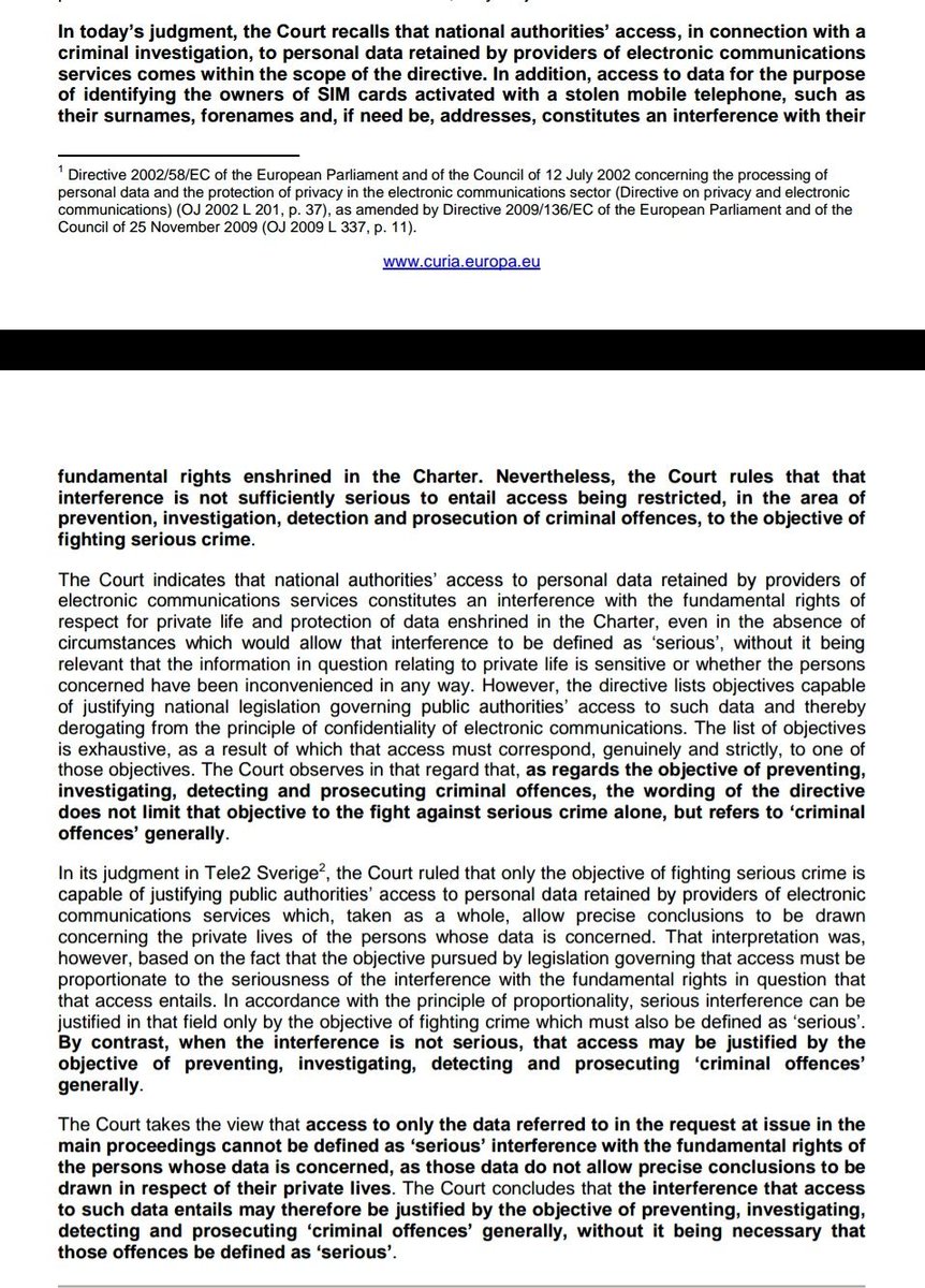 StevePeers's tweet photo. CJEU, data protection law

New judgment: no breach of data protection law to access personal data (phone numbers called) of thieves who stole a mobile phone https://t.co/RzaWjQWV2u