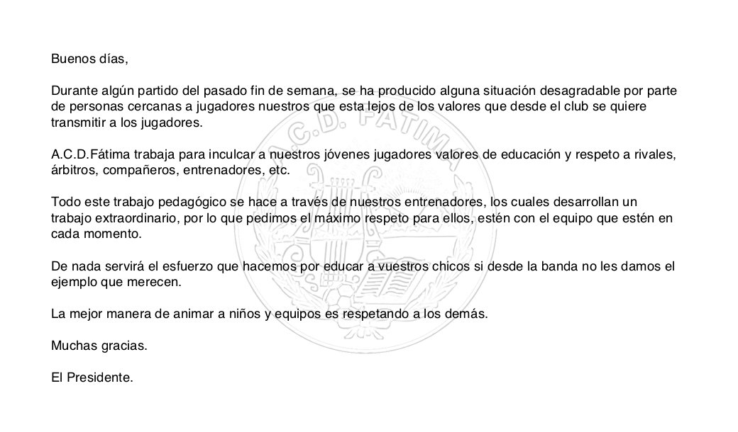 acdfatima's tweet photo. COMUNICADO OFICIAL DEL CLUB https://t.co/M5cXIUXEJq