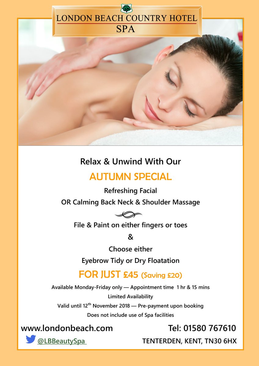 LBBeautySpa's tweet photo. ** AUTUMNS HERE** 
Relax &amp; Unwind with our Autumn Special Offer now available at London Beach Beauty #tenterden #Londonbeach https://t.co/npcxNLpm9c