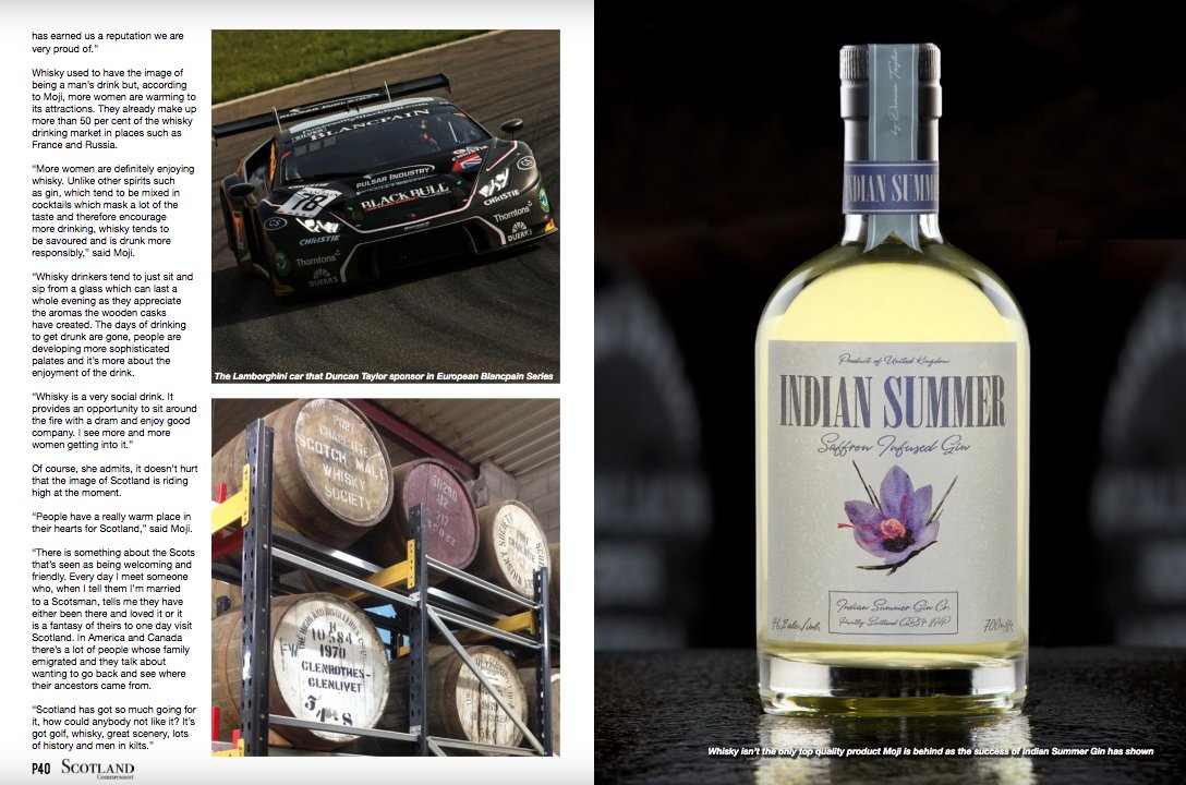 IndianSummerGin's tweet photo. Great to see our beautiful brand new bottle featured in the latest issue of @scotcorrespond where our CEO Moji Shand has been interviewed over 10 pages.  Read the full article here - 
https://t.co/i5JAo0YJ5b https://t.co/rLxO6F8tKX