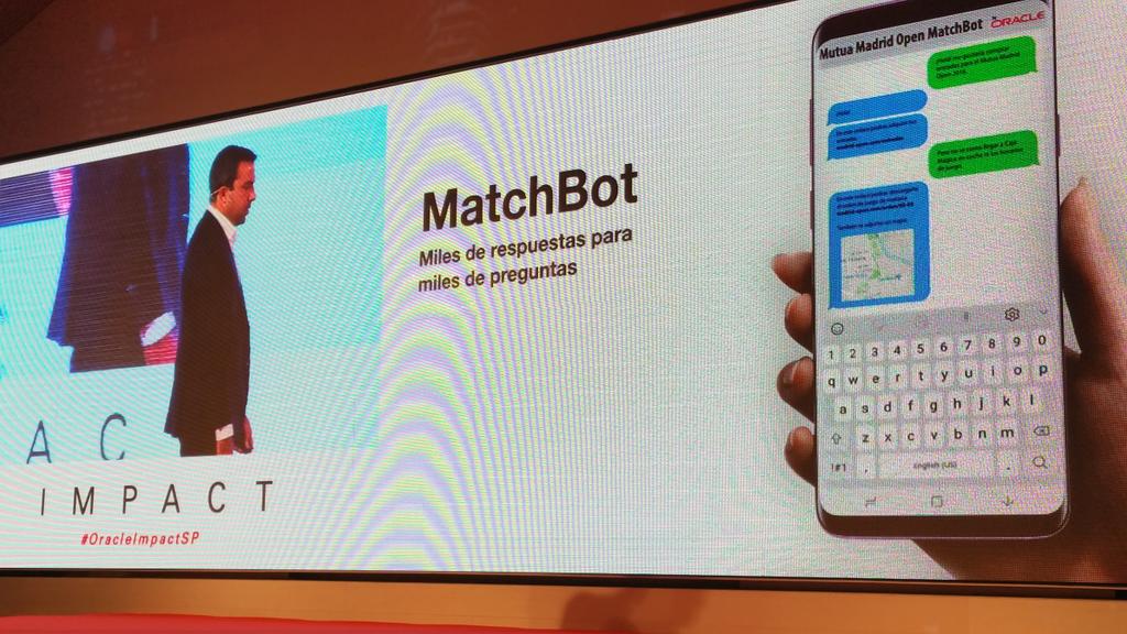 SPOUG_es's tweet image. El gran hito tecnológico de @MutuaMadridOpen su Matchbot realizado con tecnología #Oracle. Se lanzó en 6 semanas! #OracleImpactSP