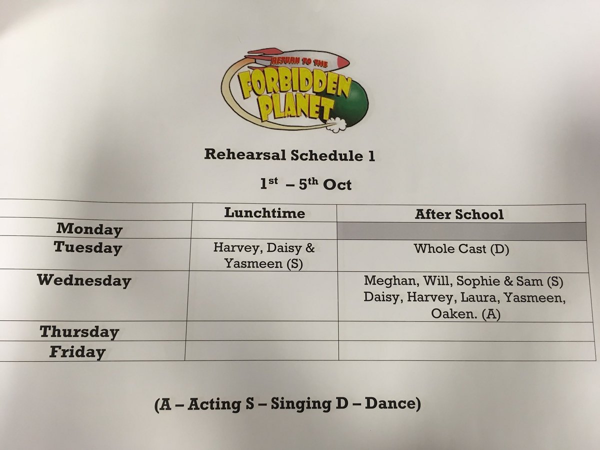 THS_PA's tweet photo. First rehearsal schedule!! https://t.co/GdxNEErkAA