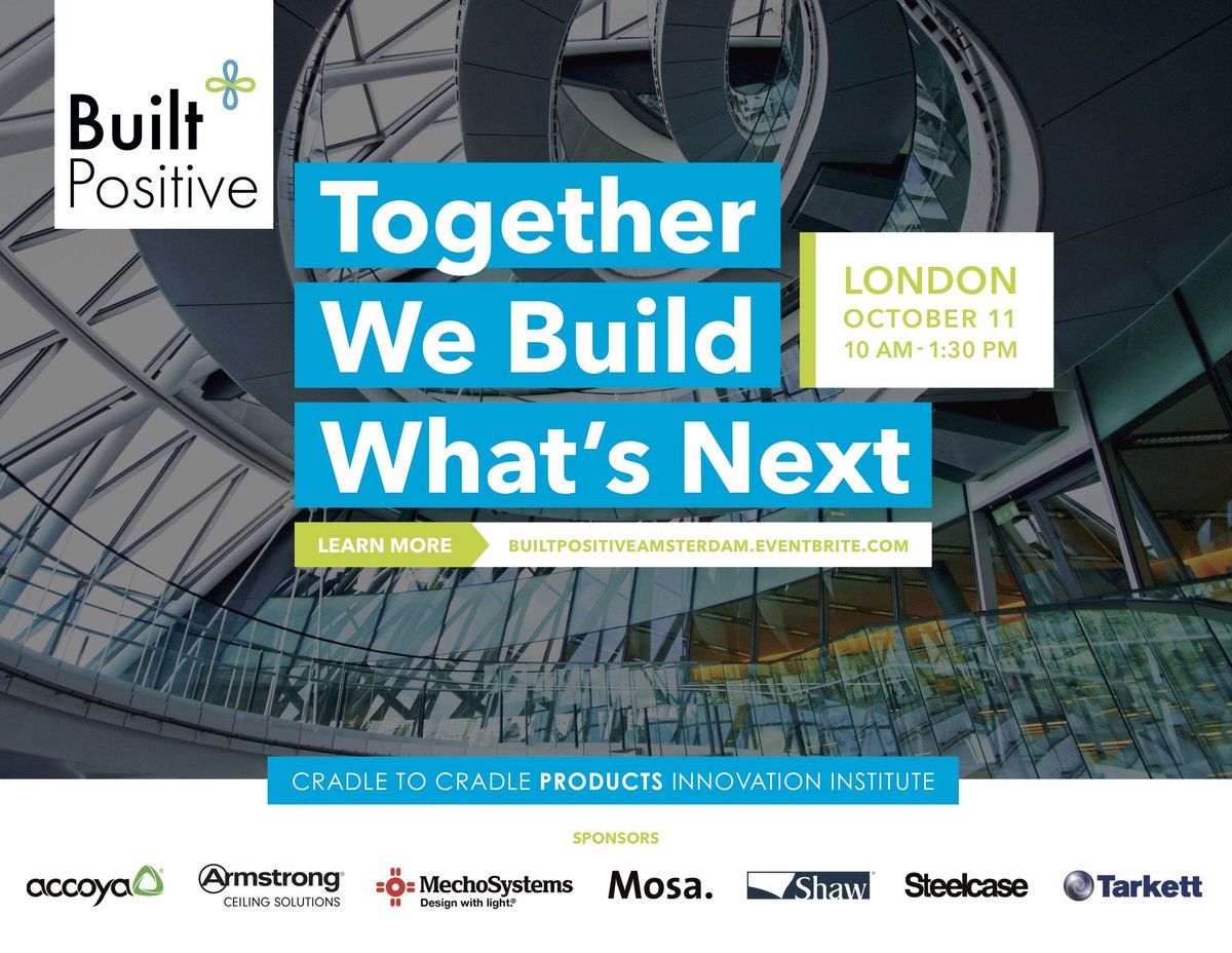 Desso_UK's tweet photo. We're delighted to be a part of the @C2Ccertified workshop in London on 11 October. Join us and sign up here: https://t.co/w15ePIoiXe #BuiltPositive #CircularDesign #CradletoCradle https://t.co/q3X52TYJJS
