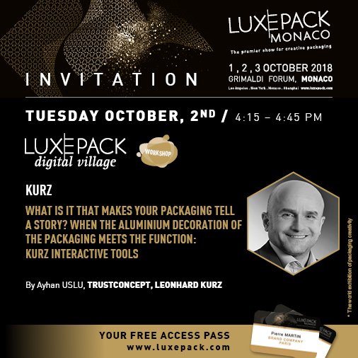 LEONHARD_KURZ's tweet image. Don't miss our workshop
PACKAGING MEETS THE FUNCTION
Learn to make ur packaging #smart and #attractive
Our latest foil #decoration #technology enhances #labels + boxes and differentiates them from other products at the point of sale. 
#digitalvillage #Trustconcept @LUXEPACK_SHOW