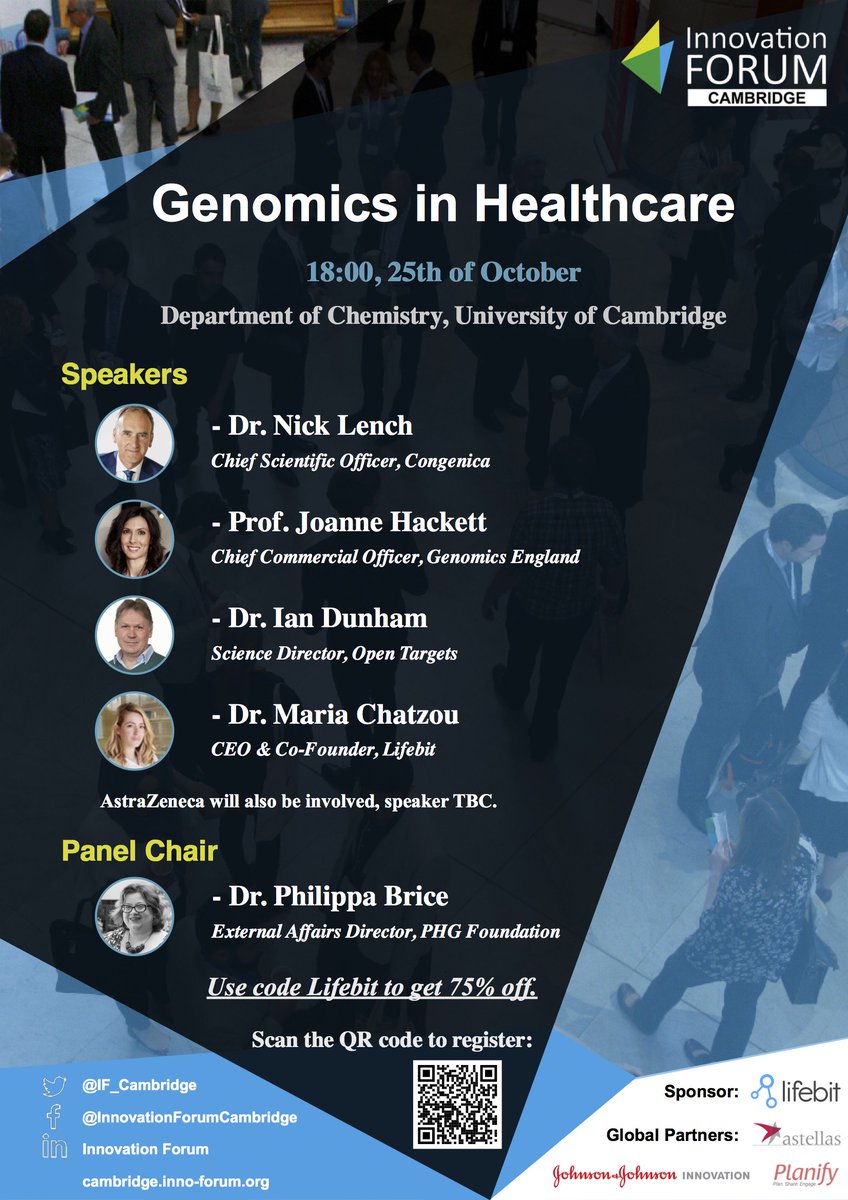 Come and join the IF for our event “Genomics in Healthcare” on Oct 25! Use the discount code 'Lifebit' to get a 75% OFF ticket. More speakers to be announced soon!! <a href="/IF_Cambridge/">Innovation Forum Cam</a> <a href="/Innovation_F/">Innovation Forum</a>