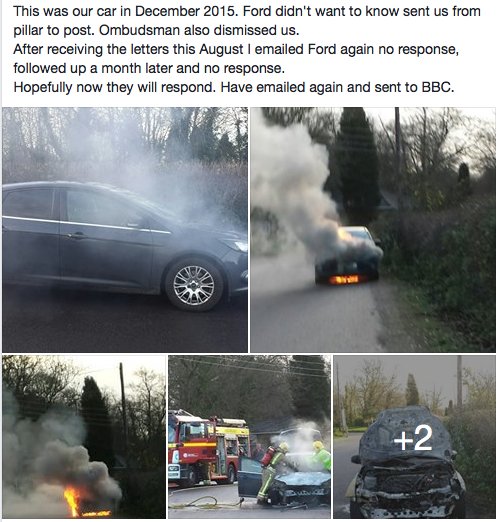 oriordan_louise's tweet photo. Listen to @FordUK Andy Barratt claim on @BBCRadio4 that there are only 2 Ecoboost Fires in 1.6 when we have NINE confirmed 1.6 fires in #FordEcoboostNightmare alone! We also have 5 serious 1.0litre fires! See attached new one received yesterday #lies https://t.co/MpJZICGgDZ https://t.co/rr0T8VW8fO