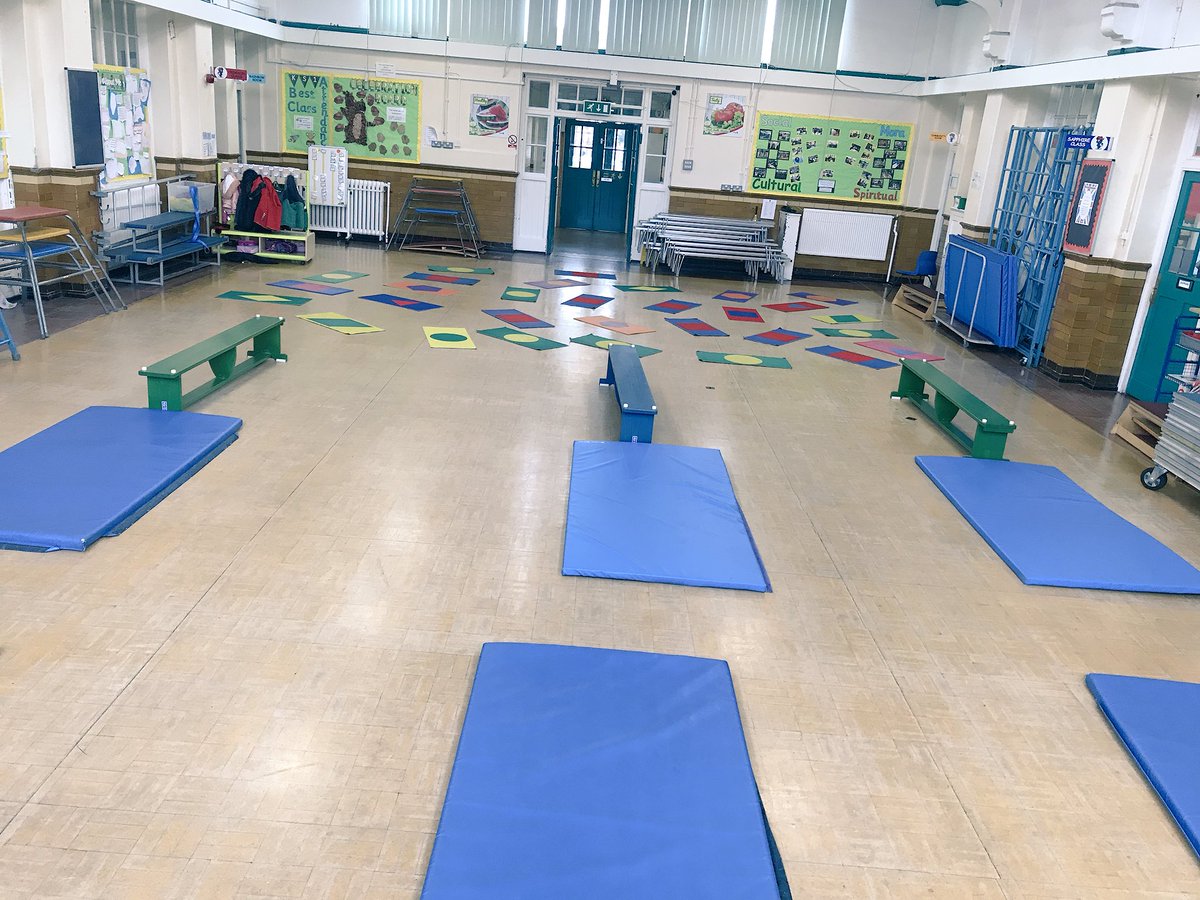 PE_BHPS's tweet photo. All set for Reception Class gymnastics PE lesson this morning #PE #earlyyears #gymnastics #shapes https://t.co/kA16oHIWqS