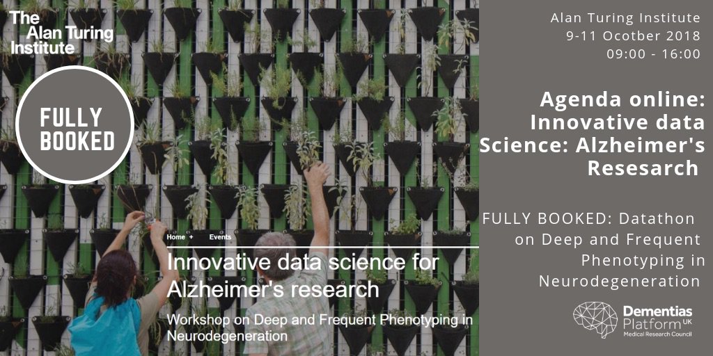 DementiasUK's tweet image. We&apos;re seriously excited about the Innovative Science datathon. We&apos;ll be live tweeting from the #dementia data workshop bringing together scientists, clinicians and analysts from @turinginst @oxfordmedsci &amp;amp; @dementiasUK #makingbreakthroughspossible. ow.ly/FdSY30m31rd