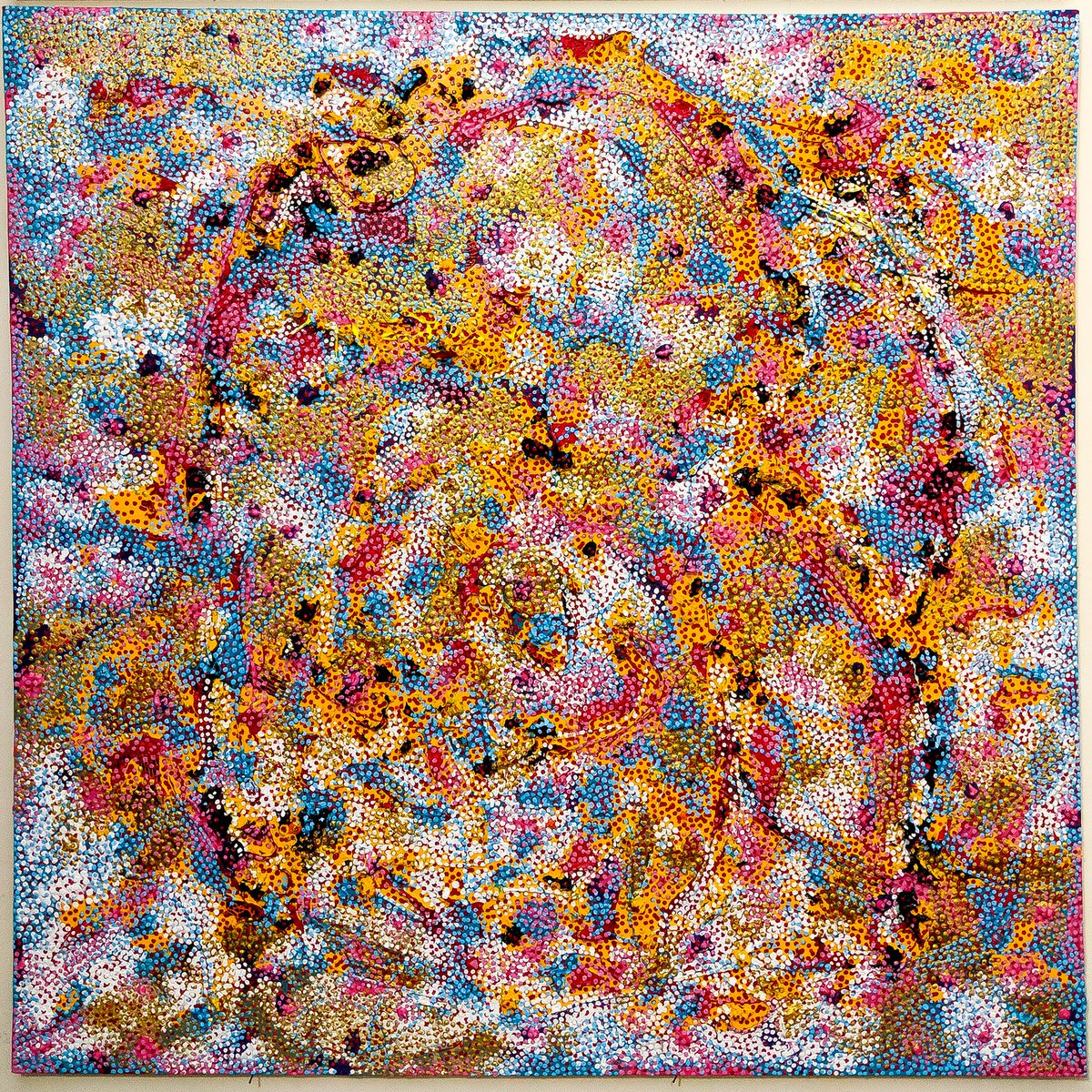 Naina's tweet photo. That's what the 48x48 inch piece looks like right now.
I love this piece so much 🙈❤️
#ArtInProgress #ArtByNaina #KhaosPhilos #AbstractArt #ContemporaryArt #IndianArtist #TexturePainting #DSTexture #DSColor #Pointillism #Dotted https://t.co/SklG8SVTxn