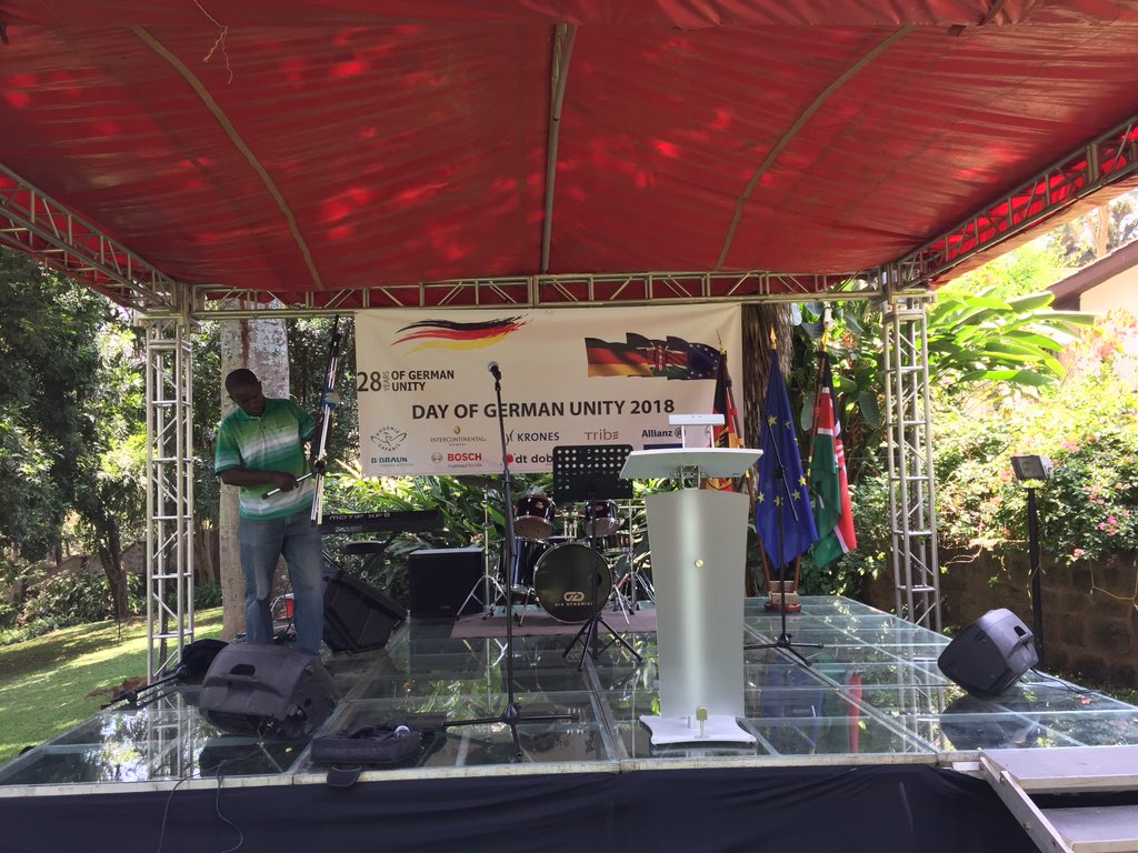 GermanyinKenya's tweet image. Soon our Day of #GermanUnity will start - with music from #Winyo and #Elaiza! The #GermanEnbassyNairobi is looking forward to receiving the invited guests today  #TDE2018!