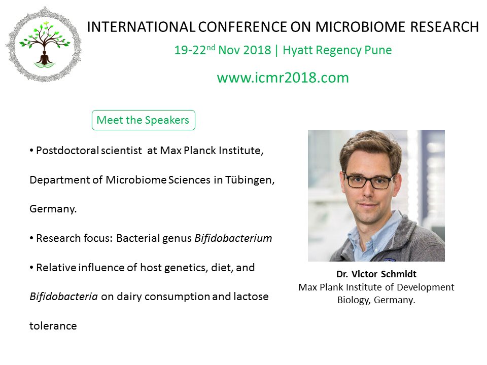 #MeetTheSpeakers talk by Dr. Victor Schmidt @RuthLeyMicro @leylabnews at @icmr_2018 @NCCS_Pune #ICMR2018 #MicrobiomeIndia @IndiaBioscience @IAScBng #microbiome @theysslab @maxplanckpress @MPI_for_DB #Bifidobacteria #probiotics #HostMicrobes