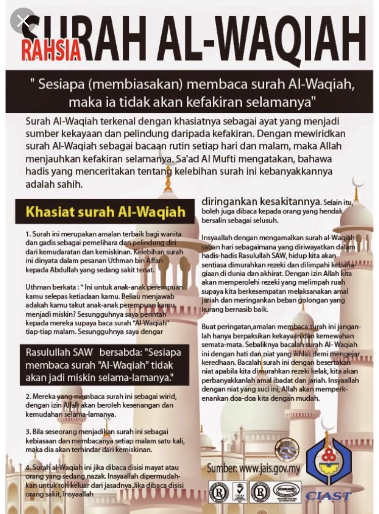 afiqahfizan's tweet photo. Sedih dengan sale harini sebab hujan lebat. Ambik Alquran baca surah Al-waqiah. Boom! Tah dari mana customer datang terus borong beribu. Al- waqiah is my fav surah now. Hahaha. I should read this surah everyday  you guys should read it too :) https://t.co/wm7n2EgpVk